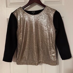 Nicole Miller Black Sleeves Silver Sequin Front Sweatshirt